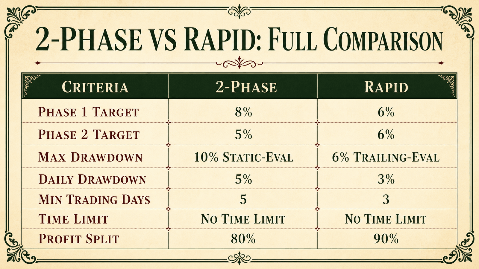 A comparison table graphic showing 2-Phase and Rapid rules side by side