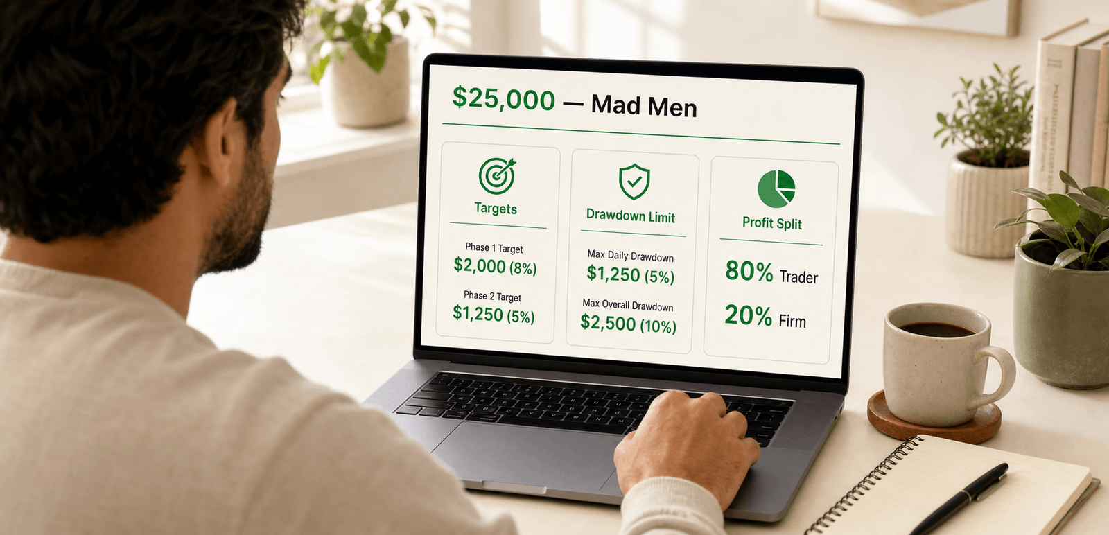 A trader reviewing a $25,000 funded account dashboard