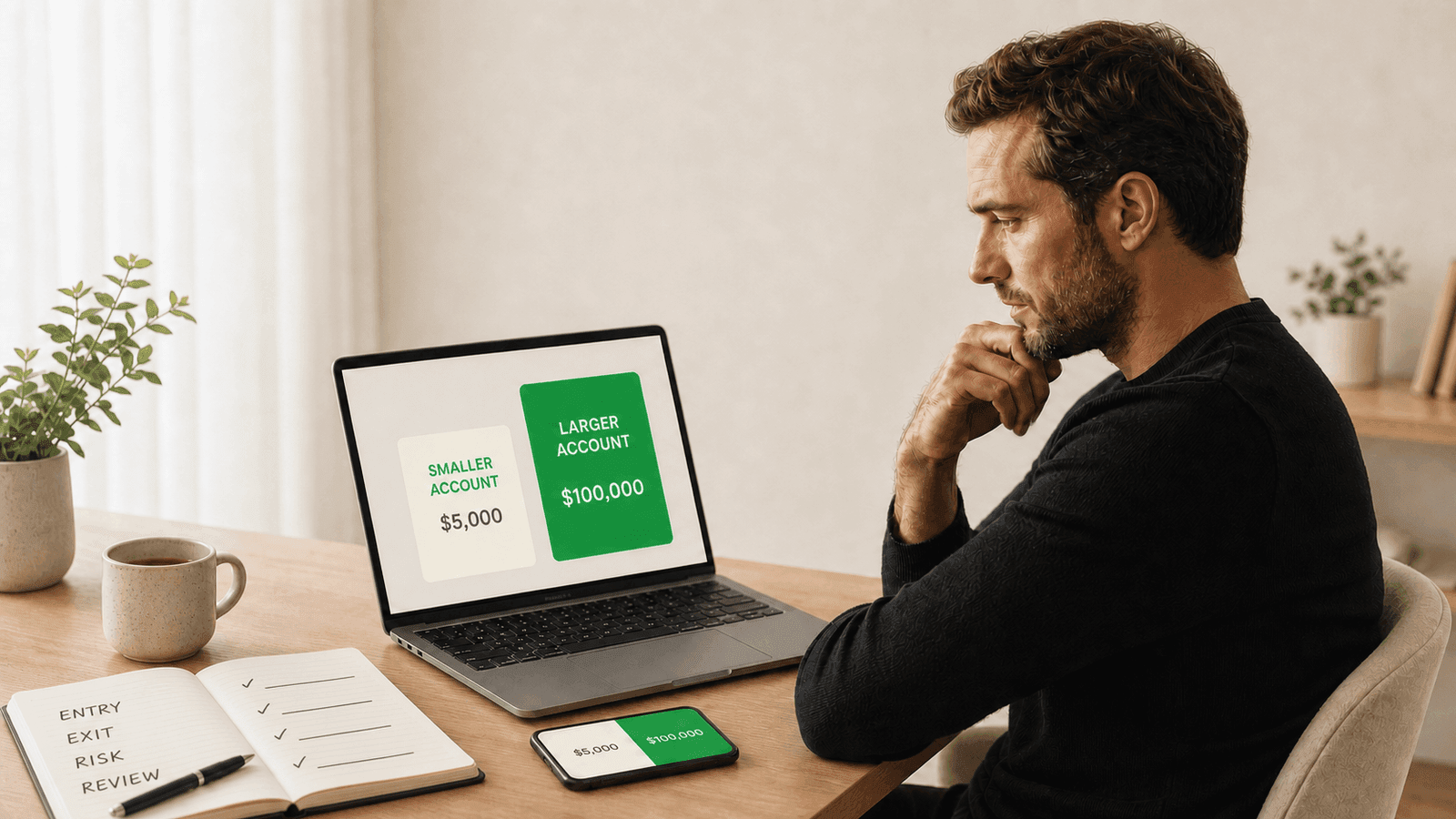 A trader comparing a low-cost entry-level challenge against a bigger tier