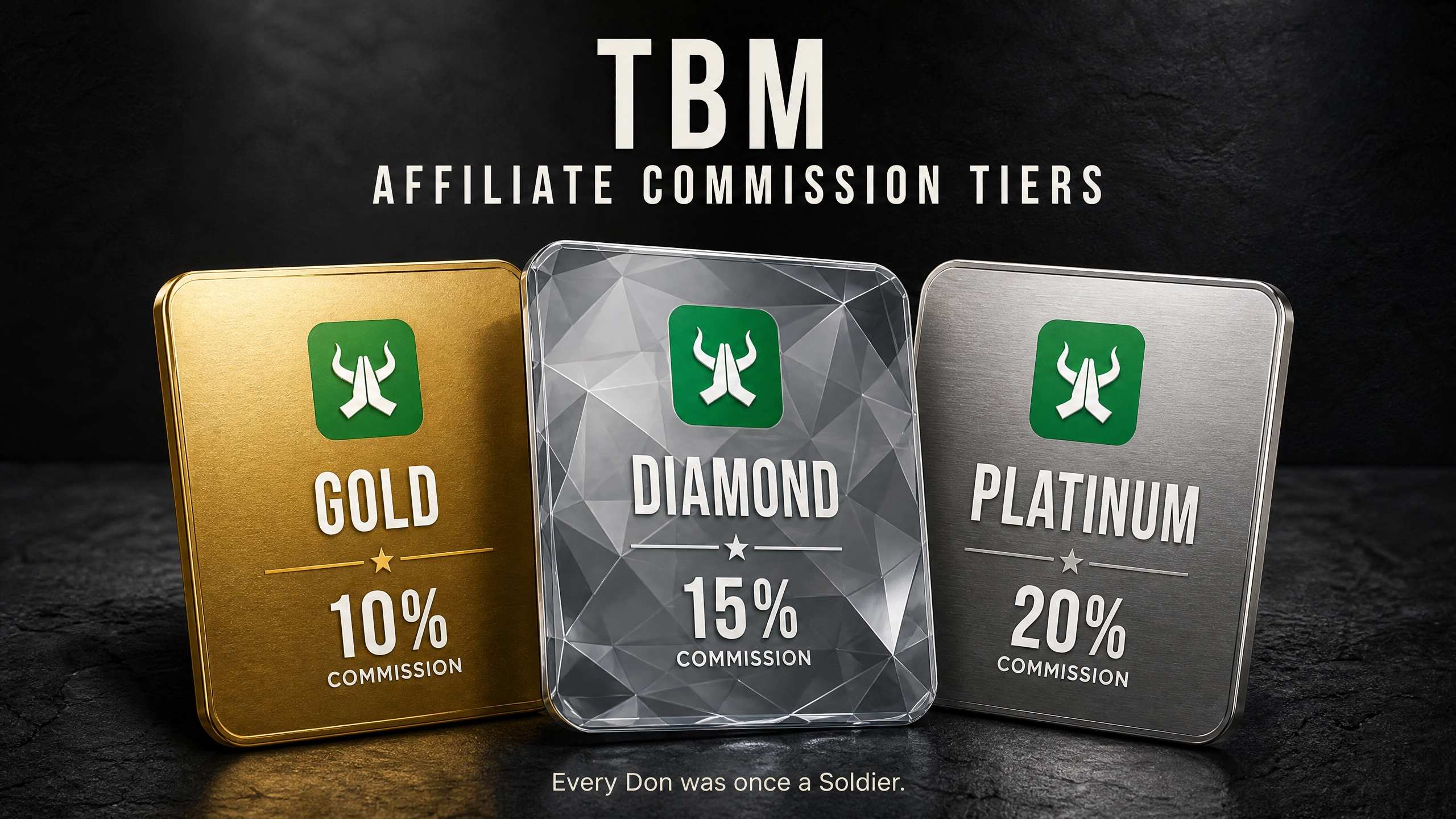 The three TBM commission tiers — Gold, Diamond, Platinum
