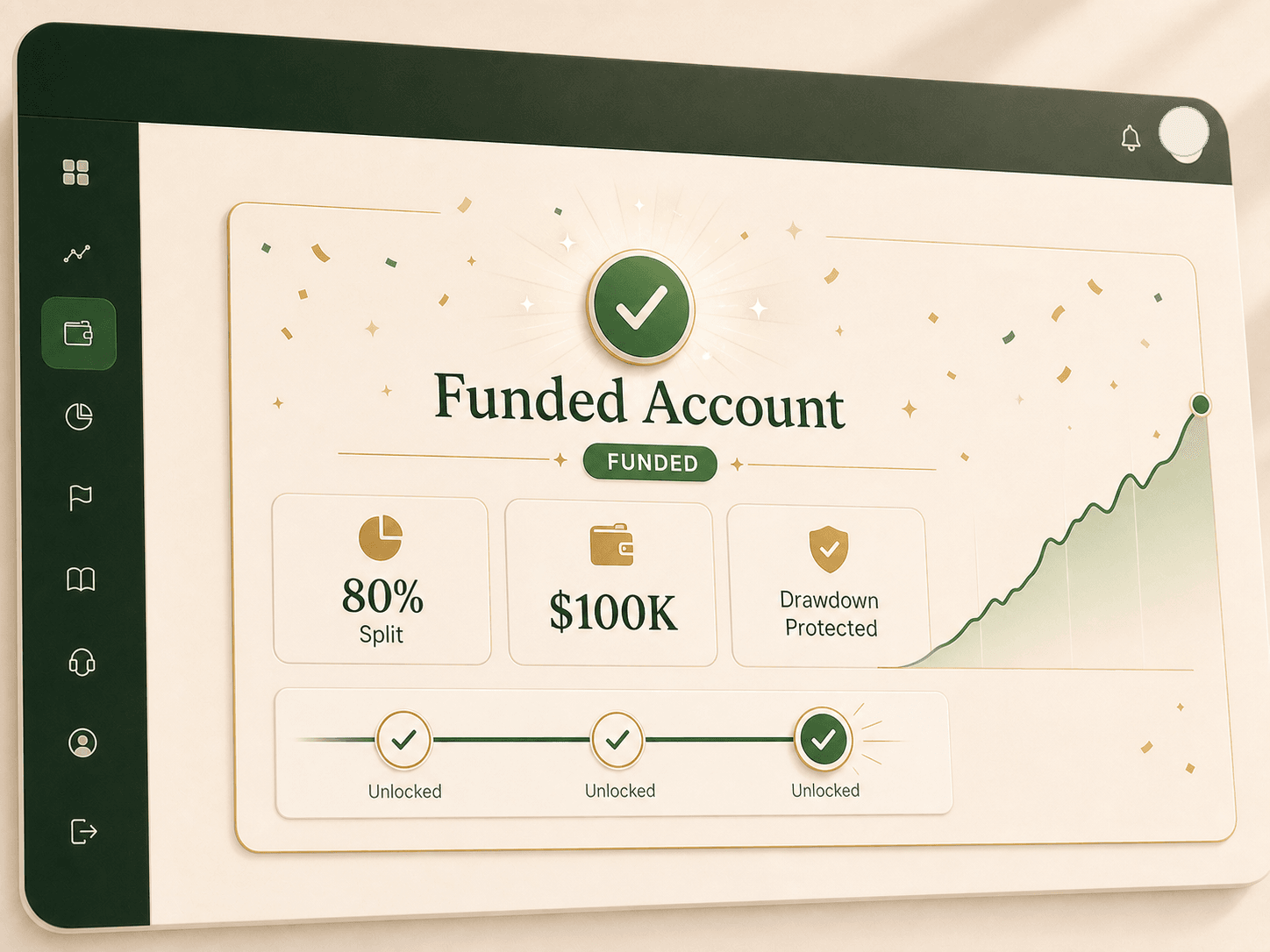 Pro Account confirmation — 80% split, $100K, drawdown protected